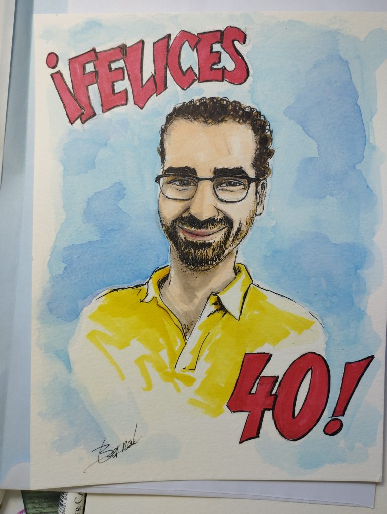 ¡Felices 40! – acuarela y rotuladores de alcohol, Al fresco! Creaciones (Murcia)
