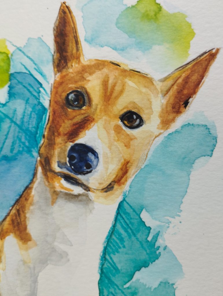 Retrato de mascota – acuarela y técnica mixta, Al fresco! Creaciones (Murcia)