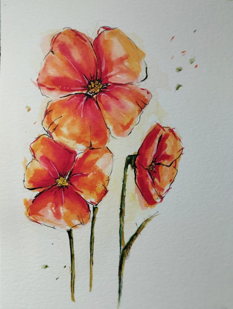 Amapolas – acuarela y técnica mixta, Al fresco! Creaciones (Murcia)