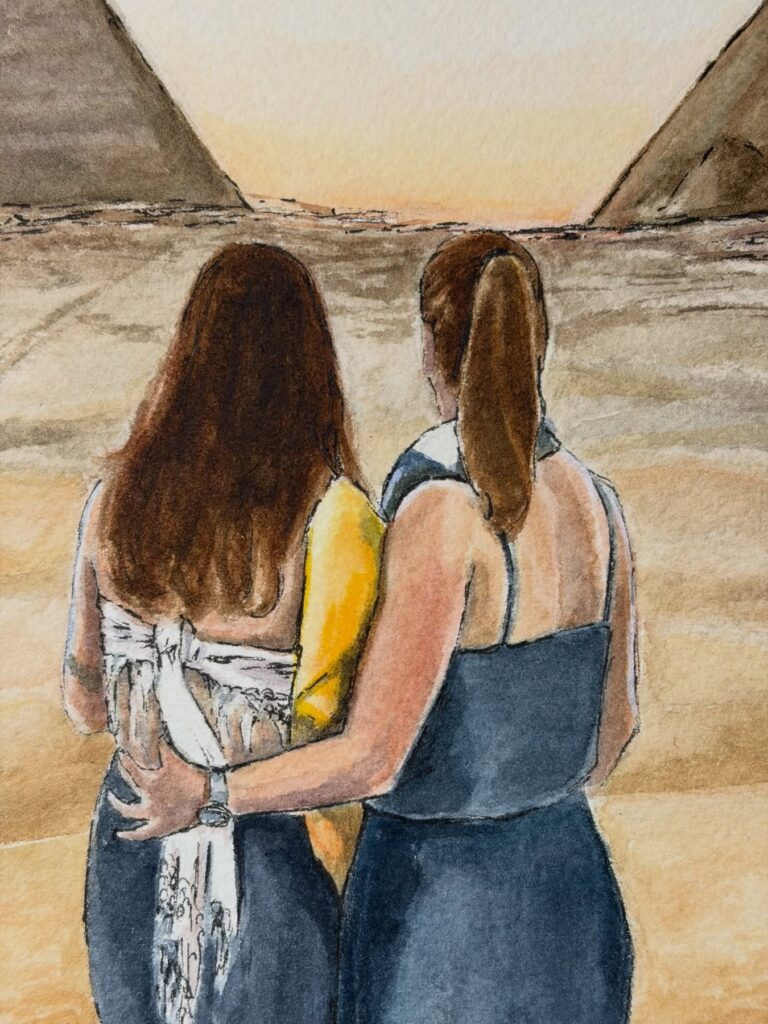 Atardecer en Egipto – acuarela (detalle 1), Al fresco! Creaciones (Murcia)