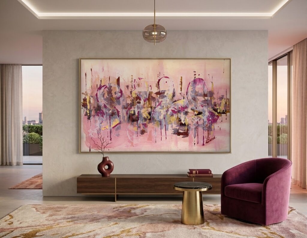 Atardecer en Las Salinas de San Pedro del Pinatar en un salón – pintura acrílica de gran formato
