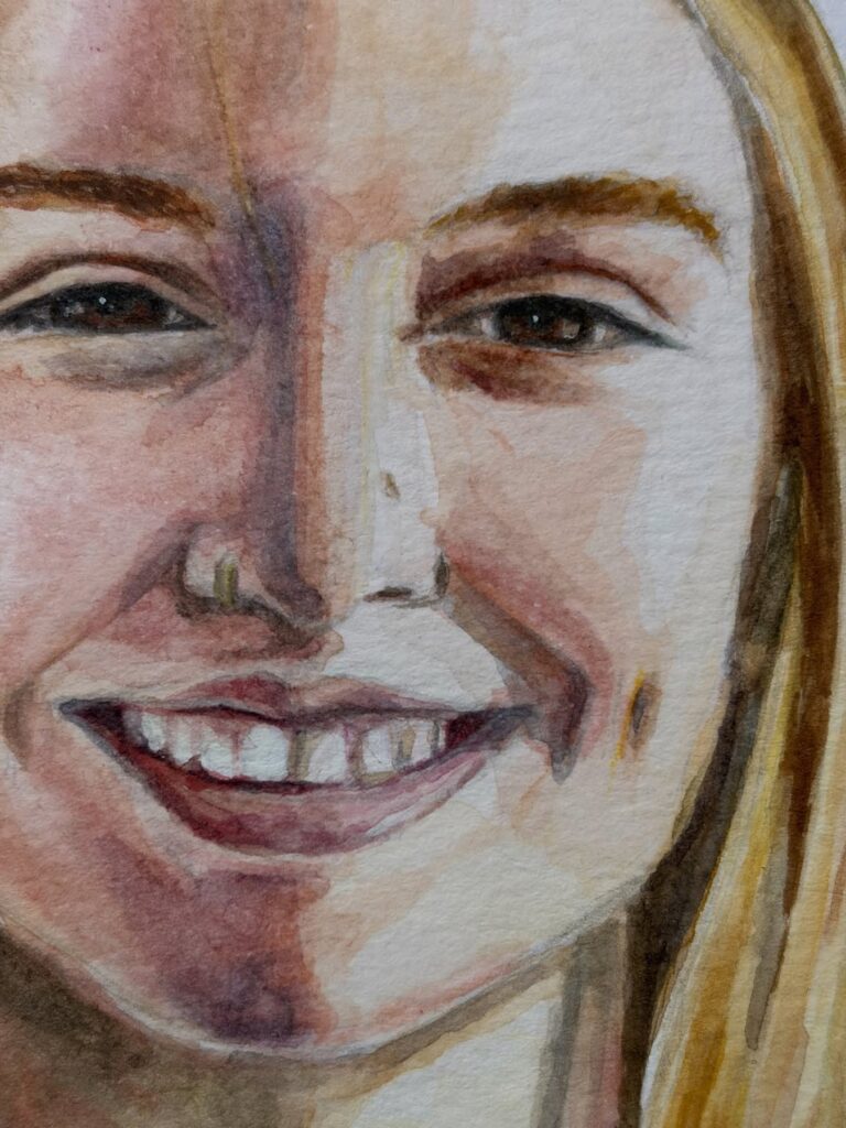Retrato en acuarela por encargo, detalle – Al fresco! Creaciones (Murcia)